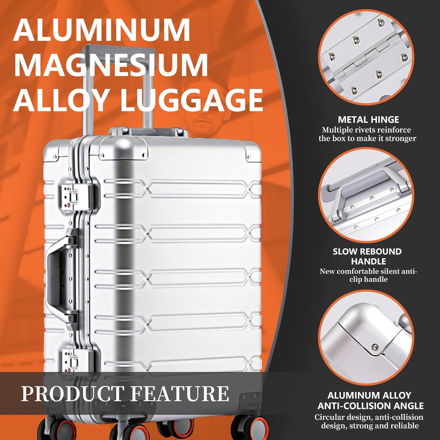 WEICHEN All Aluminum Magnesium 29 Inch Large Luggage with Spinner Wheels & Duffle-Travel Bag, Hard Case Large Suitcase Heavy Duty Aluminum Checked Luggage with TSA Lock