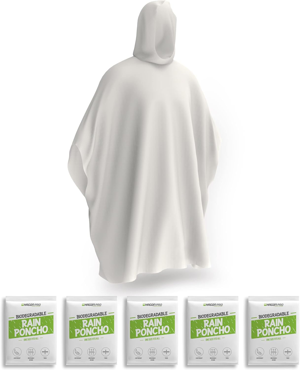 Hagon PRO Disposable Rain Ponchos for Adults (5 Pack)