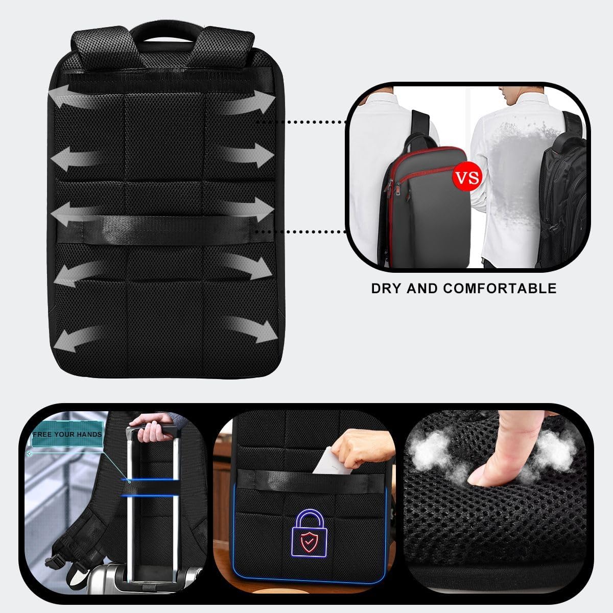 ZINMARK Slim Expandable 15 15.6 16 Inch Laptop Backpack Anti Theft Travel Business Durable Computer Bag, Multipurpose Large Capacity Daypack for Men And Women，BRD01