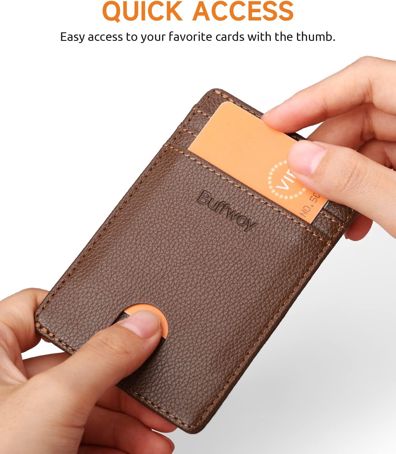 Buffway Mens Slim Wallet, Minimalist Thin Front Pocket Leather Credit Card Holder with RFID Blocking for Work Travel