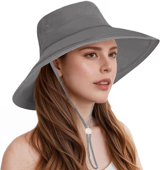 Sun Hats for Women Wide Brim Ponytail UV Protection Beach Hat Packable Waterproof Bucket Hat for Travel Hiking Gardening