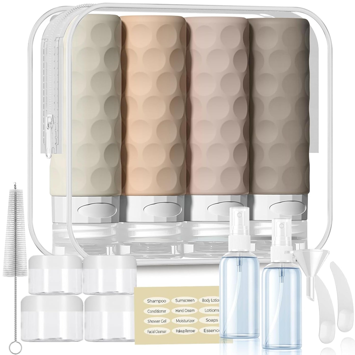 16pack Travel Bottles for Toiletries, TSA Approved Travel Size Containers Set, Leak Proof Refillable Liquid & Creams Toiletries Accessories Kit W/Toiletry Bag (Cream)