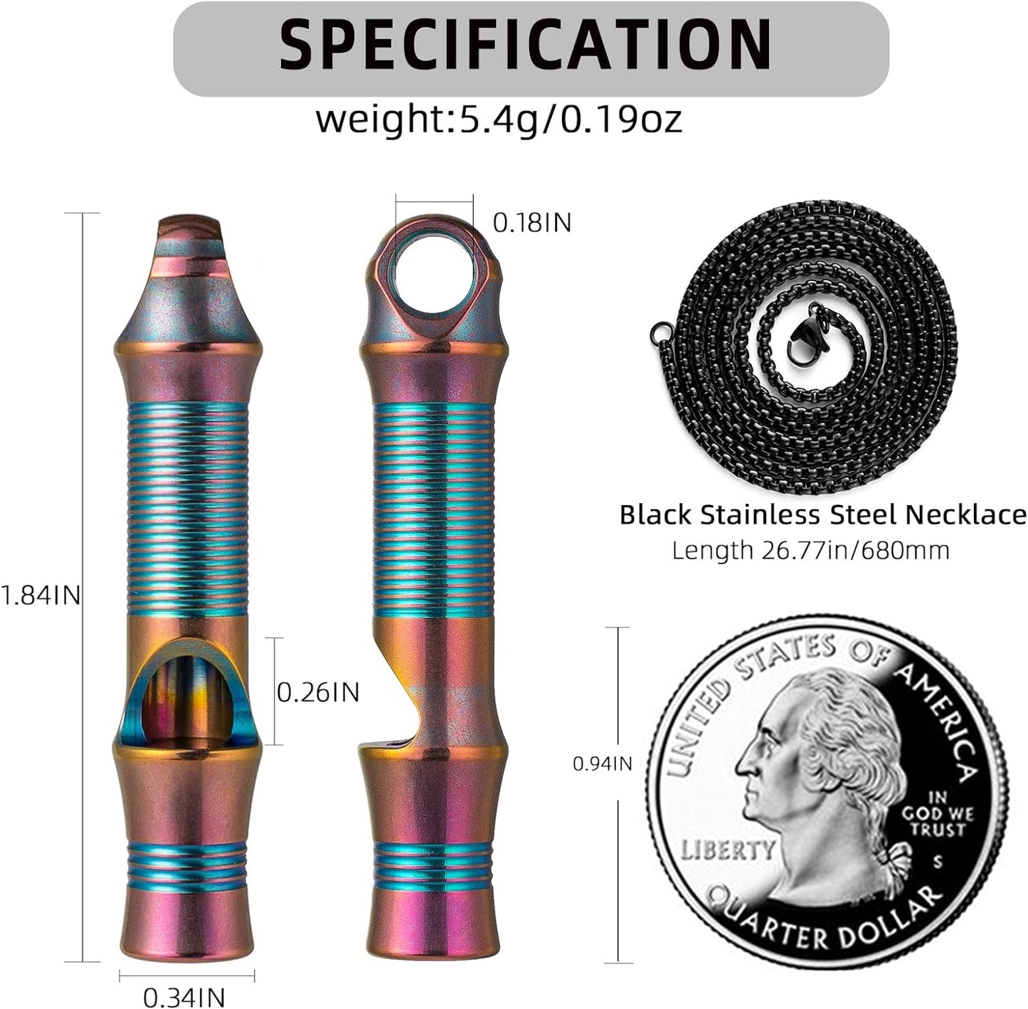 TISUR Titanium Emergency Whistle,EDC Safety Whistles Necklace Loud up to 120db,Survival Whistles for Survival,Hiking,Camping,Pets Training