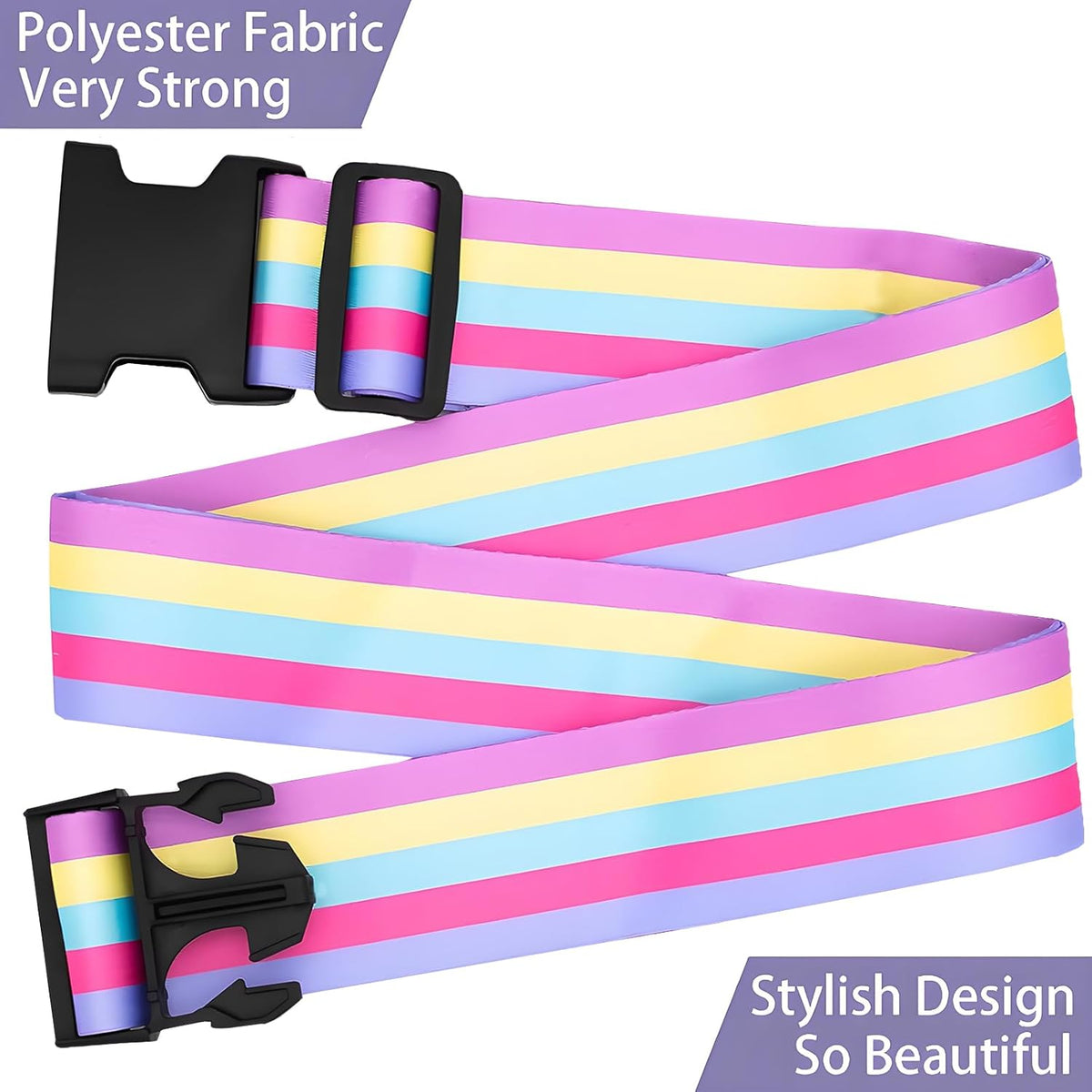 Rainbow Luggage Straps for Suitcases, Adjustable Luggage Travel Belts to Keep Luggage Security While Travel, Strong Polyester Fabric, Easy-to-Recognize Stylish Design Travel Accessories, 2 Pack