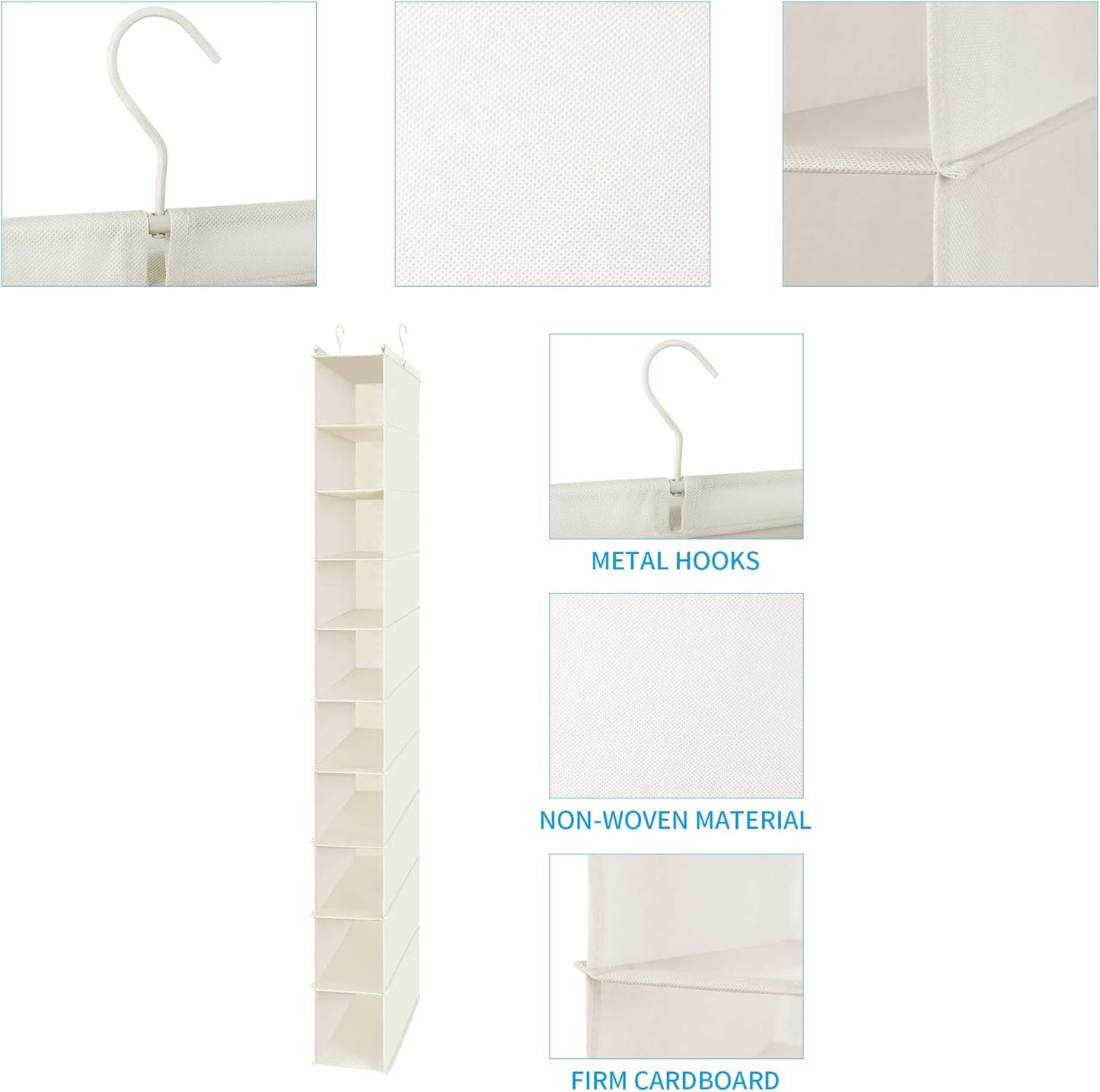 MAX Houser 10-Shelf Hanging Shoe Shelf Organizer, Hanging Shoe Storage for Closet (Beige)