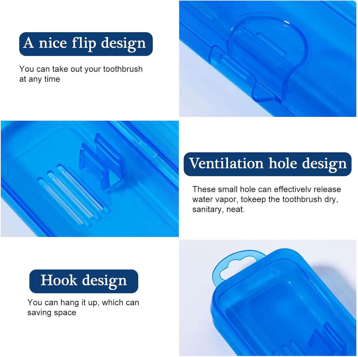 Toothbrush Travel Case 2 Pack, Clear Dark Blue Toothbrush Case HolderTravel Size Plastic Toothbrush Holder Toothpaste Storage Container Portable for Traveling, 7.87 x 1.85 x 1.18”