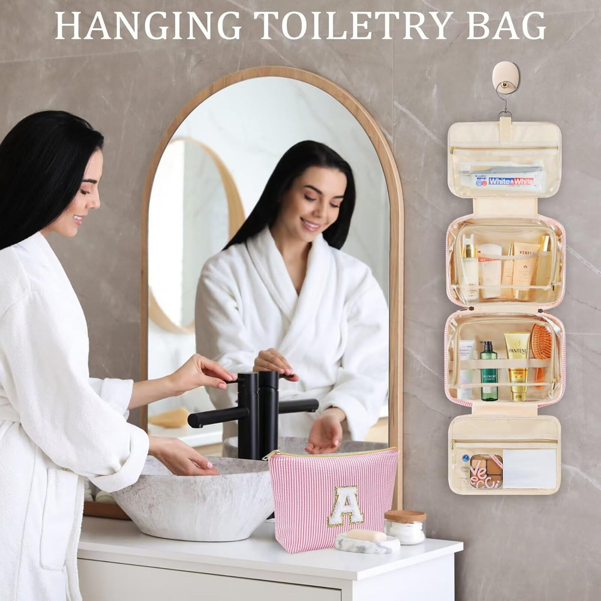 YOOLIFE Hanging Toiletry Bag for Women - Travel Toiletry Bag Makeup Bag, Portable Toiletries Cosmetic Bag, Airplane Travel Essentials - Letter P, Blue