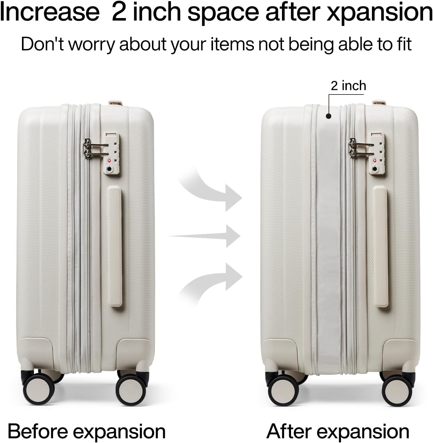 Hanke 24 Inch Expandable Checked Luggage Lightweight PC Hard Case luggage Suitcases with Wheels Travel Luggage Rolling Large Suitcase Travel Luggage Bag for Go To University.(Ivory White)