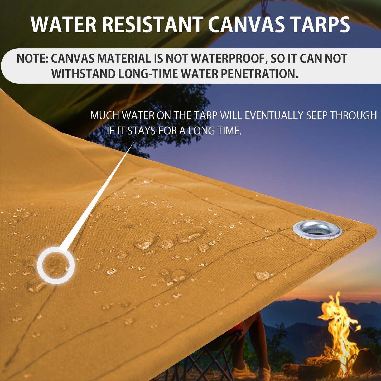 FoundGo 12x16ft Canvas Tarp 22 Mil Tarps 14 oz Canvas Tarpaulin Heavy Duty Cloth Water/UV Resistant Cover with Rustproof Grommets & Ropes for Cars,Roofs,Boats,Camps,Sunshades，Moisture Barrier -Tan