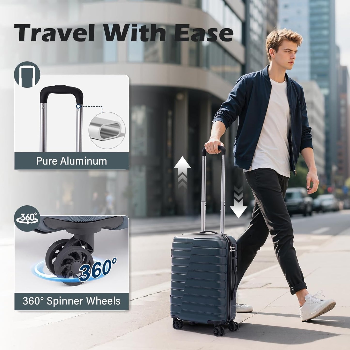 Coolife Carry On Luggage Airline Approved with Wheels Hard Shell Suitcase Spinner TSA Lock Telescopic Handle 20-inch,Silver