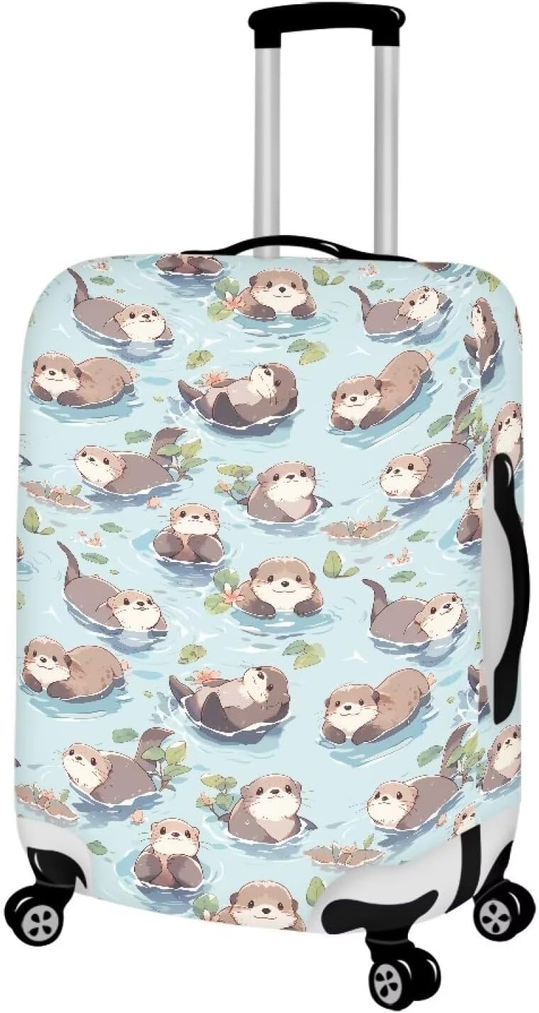Otter Print Suitcase Cover Fit 30-32 Inch Travel Luggage Covers with Zipper Non Slip Luggage Cover for Suitcase Zip Closure Elastic Suitcase Cover Protector Cute Baggage Cover