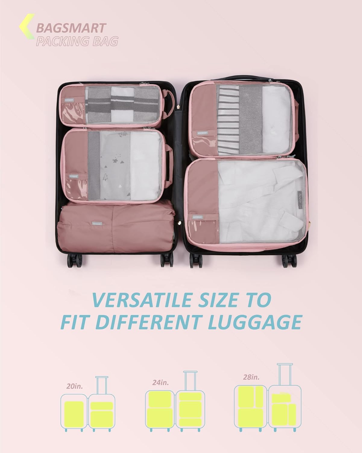 BAGSMART 6 Set /4 Set/2 Set Compression Packing Cubes for Travel, Lightweight Luggage Organizer Bags, Durable Space Saver Bags Travel Essentials