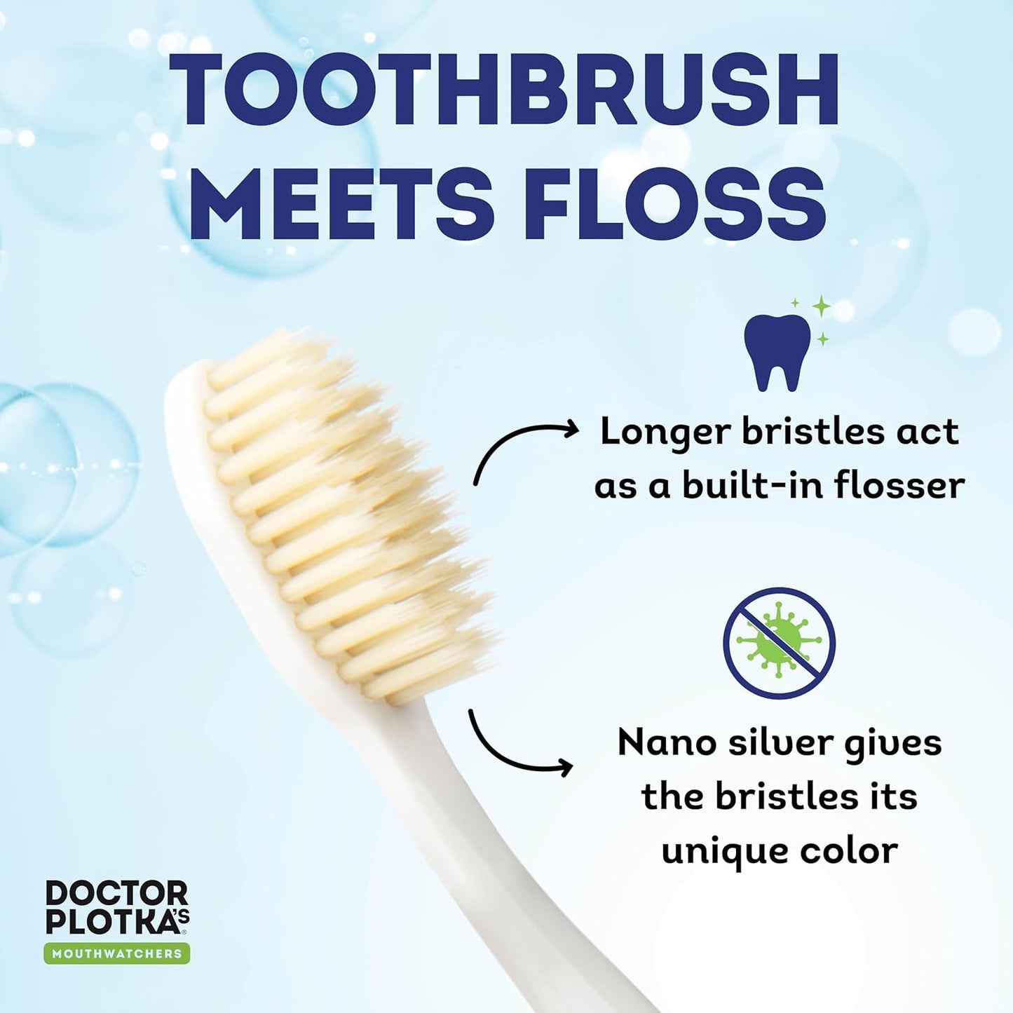 MOUTHWATCHERS Soft Flossing Toothbrushes, Value Pack of 4, Green, Manual Toothbrush for Adults, Ultra Clean, Good for Sensitive Teeth and Gums, by Dr. Plotka's