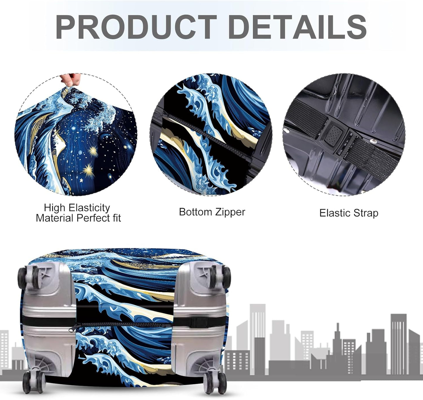 ANNA QUEEN Starry Ocean Wave Luggage Cover, Suitcase Protector with Artistic Van Gogh Style, Stretchable, Washable Travel Cover for 28-30 Inch Luggage