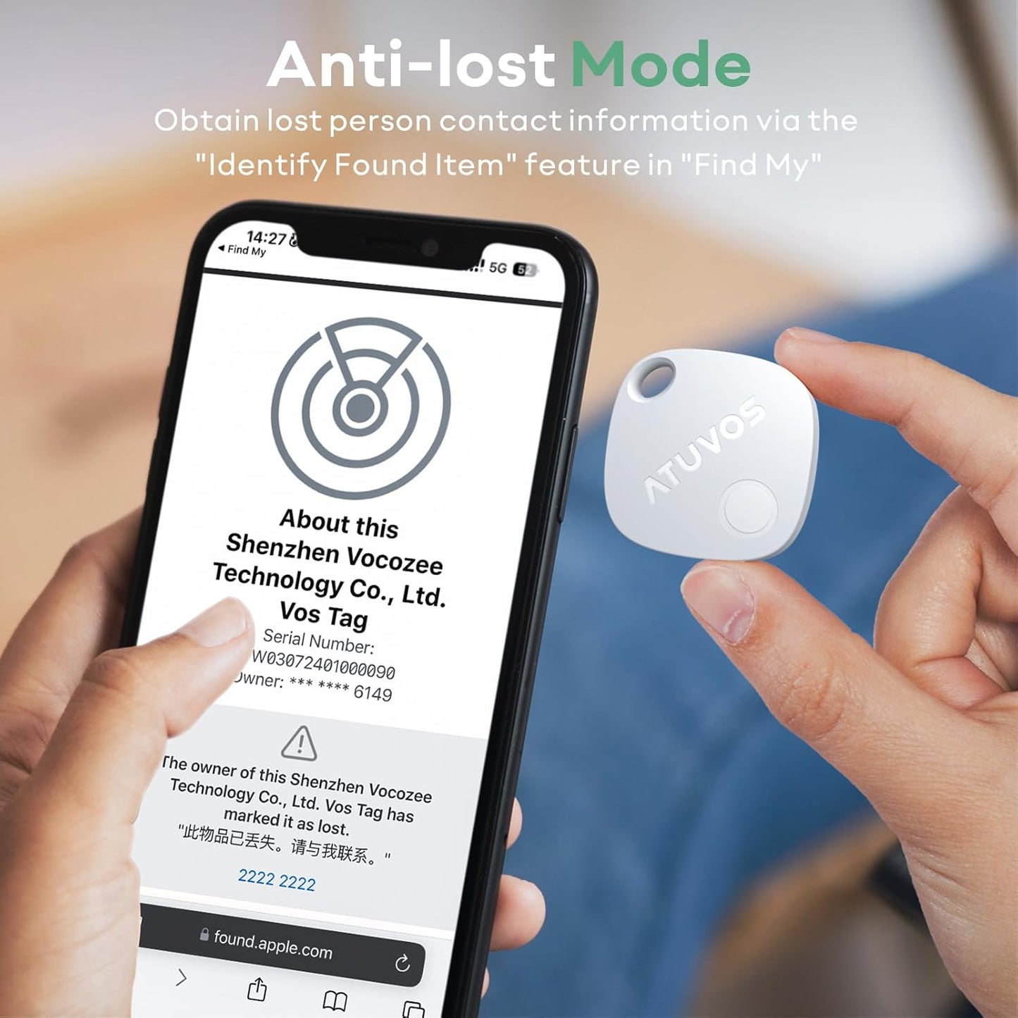 ATUVOS Air Tracker Tags-2 Pack, Bluetooth Luggage Tracker & Keys Finder Works with Apple Find My (iOS Only), Item Finders for Suitcases, Wallets, Bags, Waterproof IP67, Replaceable Battery, Anti-Lost