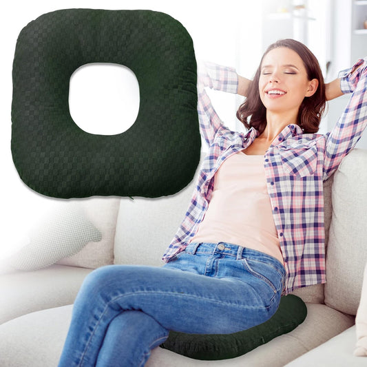 Stuffed Donut Pillow Seat Cushion | for Tailbone and Coccyx Pain, Hemorrhoids, Bed Sores, Pregnancy, Prostate, Surgery Recovery, Sitting Pressure Relief, for Home, Office and Car (Dark Green)