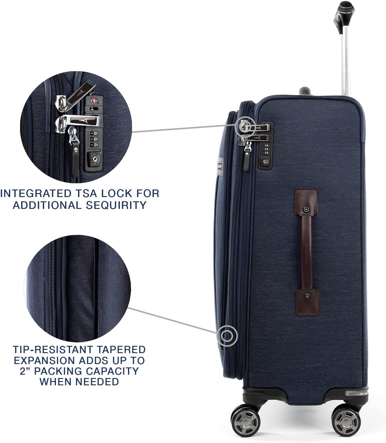 Travelpro Platinum Elite Softside Expandable Checked Luggage, 8 Wheel Spinner Suitcase, TSA Lock, Men and Women, True Navy Blue, Checked Medium 25-Inch