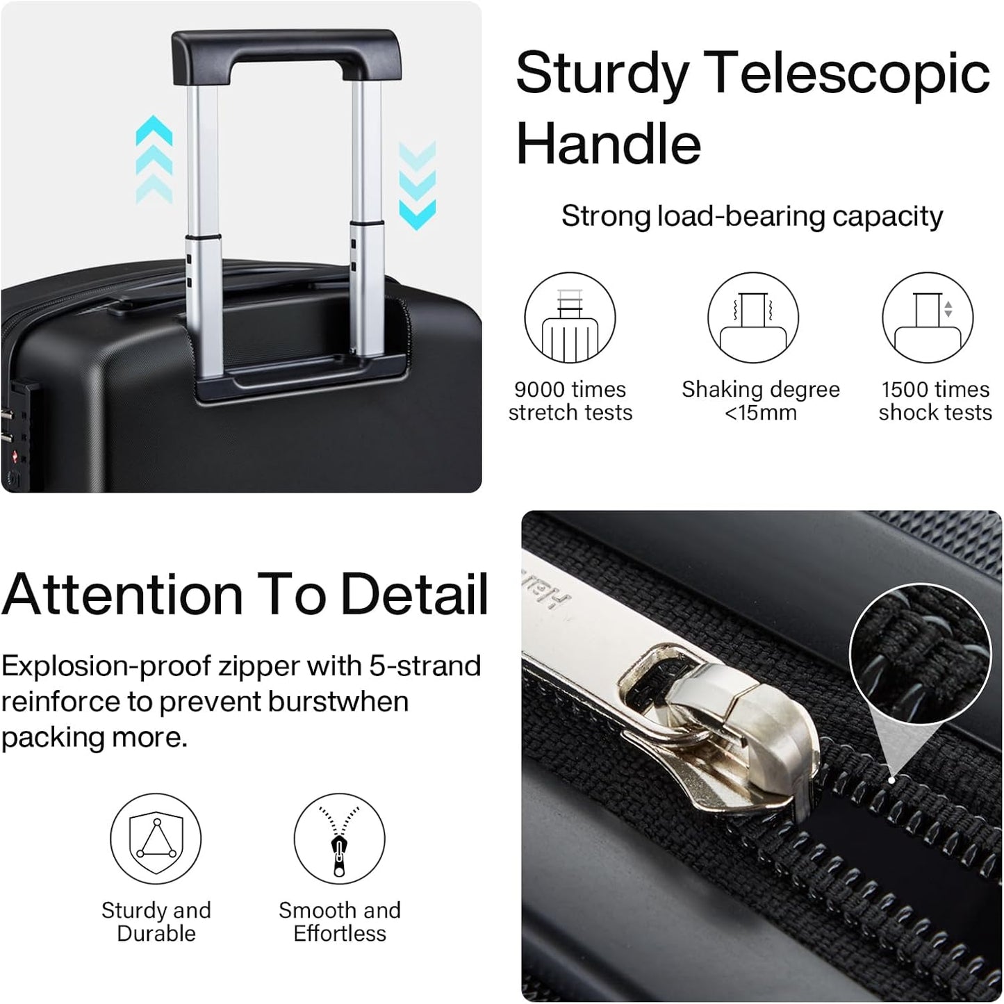 Hanke 24 Inch Luggage with Spinner Wheels Lightweight PC Hard Shell Suitcases Checked Luggage with TSA Lock Checked-Medium 24-Inch Rolling Suitcase for Travel(Jet Black)