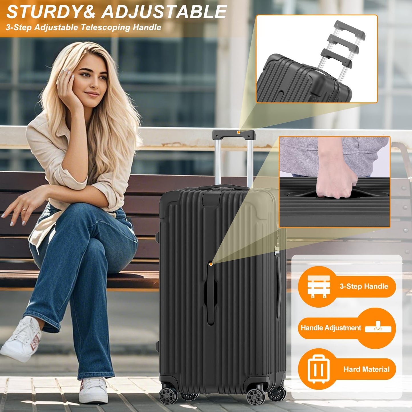 Krute Luggage Sets 2 Pieces PC+ABS Hardshell Suitcase with Spinner Wheels TSA Lock Carry On Suitcase Set 20+28 Inch Luggages
