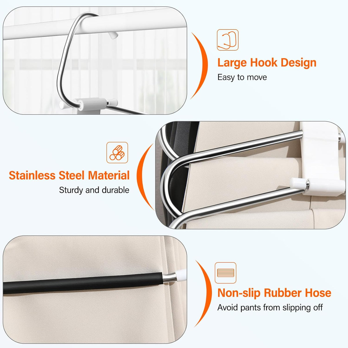 Upgraded Collapsible Pants Hangers Space Saving, 6 Layers Clothes Rack, Stainless Steel Multifunctional Closet Organizer, Non Slip Metal Hangers for Pants Jeans Skirts Trousers (4 Pack)