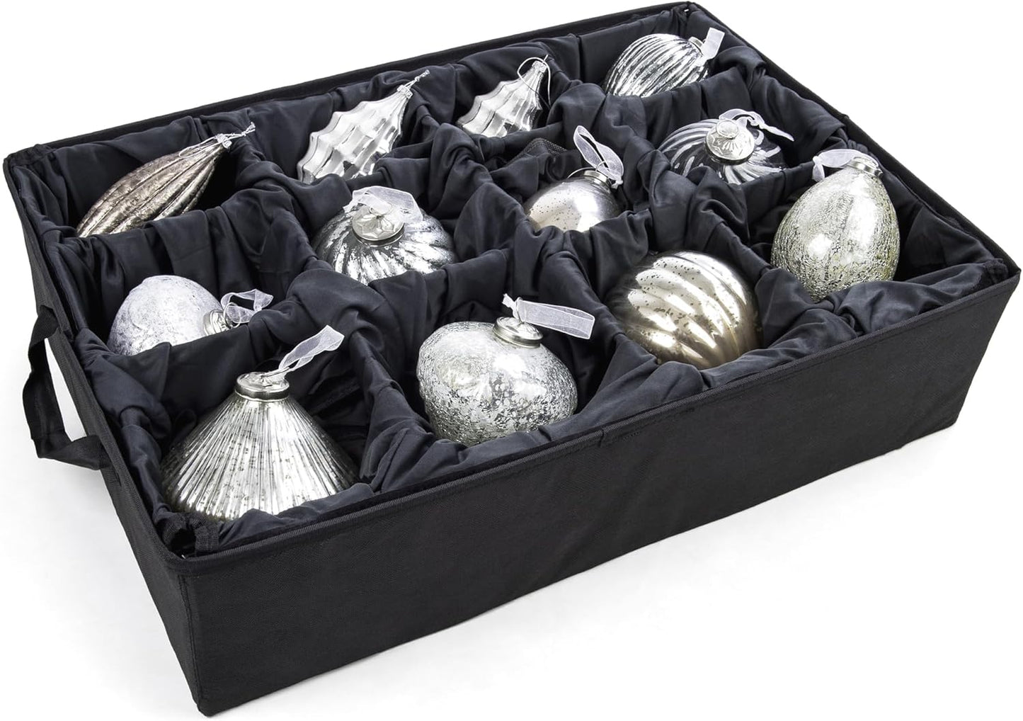 TreeKeeper Stack & Lock™ Adjustable Christmas Ornament Storage Box Holds 48 Ornaments up to 6 Inches Tall by Any Width/Length, 2 Removable Trays with Moving Dividers