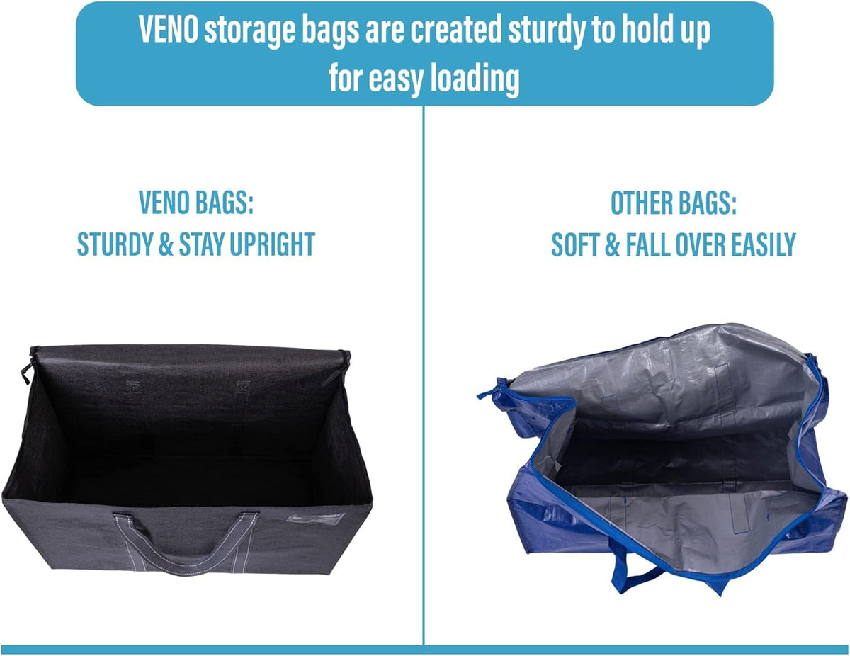 VENO 4 Pack Moving Bags, Heavy Duty, Moving Boxes Alternative, Packing Storage Supplies for Dorm Room Essentials with Zipper for Clothes, Extra Large Totes for Packaging (Dark Gray, 4 Pack)