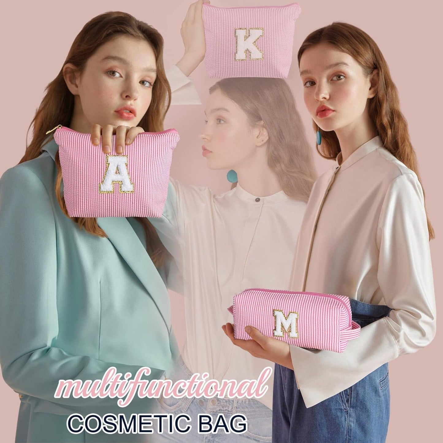 YOOLIFE Personalized Makeup Bag - Initial Cosmetic Bag for Women Travel, Cute Friend Wedding Girlfriend Birthday Gift for Teen Girls 16-18 Q