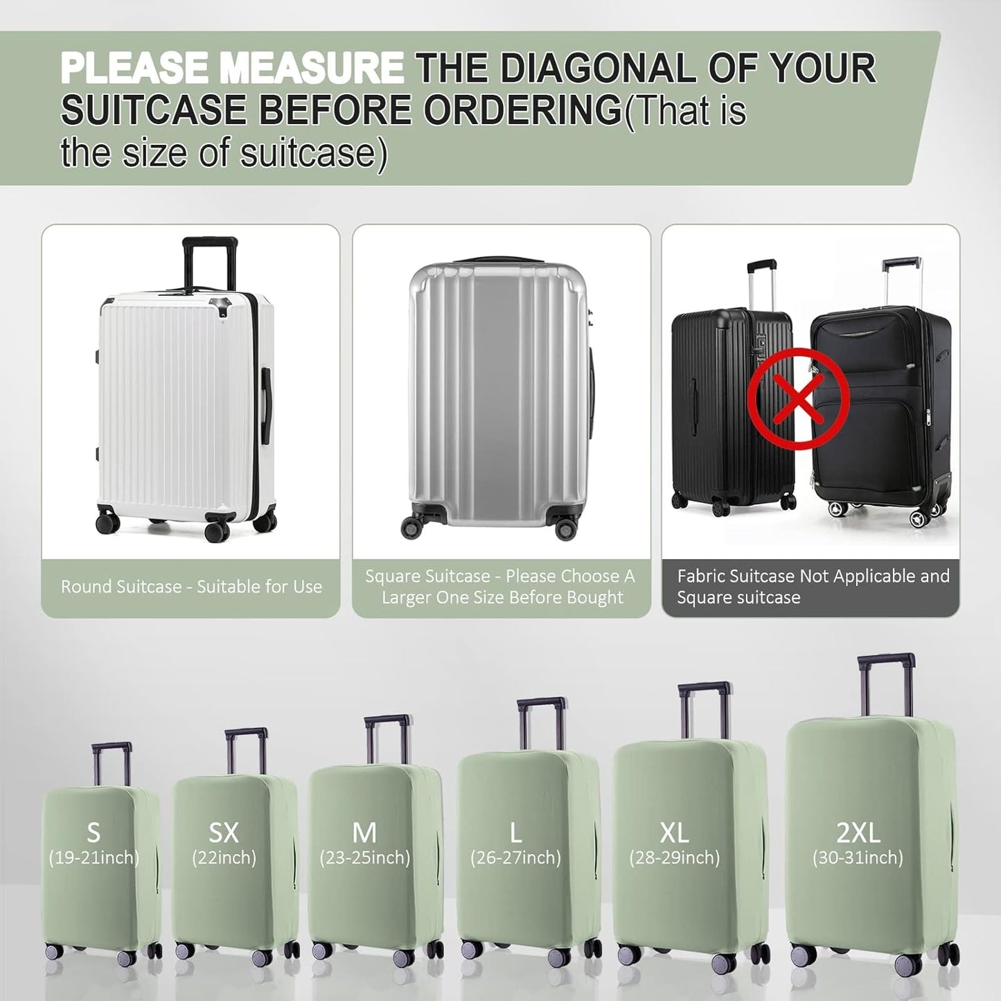 Travel Luggage Cover Suitcase Protector Scratch-Resistant Fit 19-31 Inch Suitcase, Not Included Suitcase (Cyan, L(26-27 inch))