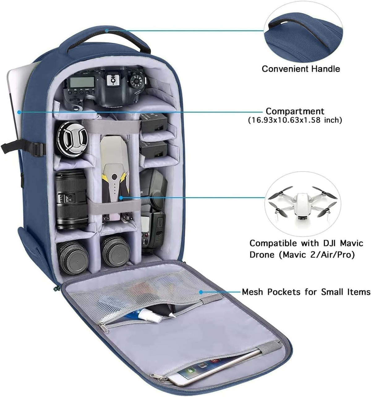 MOSISO Camera Backpack, DSLR/SLR/Mirrorless Photography Camera Bag 15-16 inch Waterproof Hardshell Case with Tripod Holder&Laptop Compartment Compatible with Canon/Nikon/Sony, Steel Blue