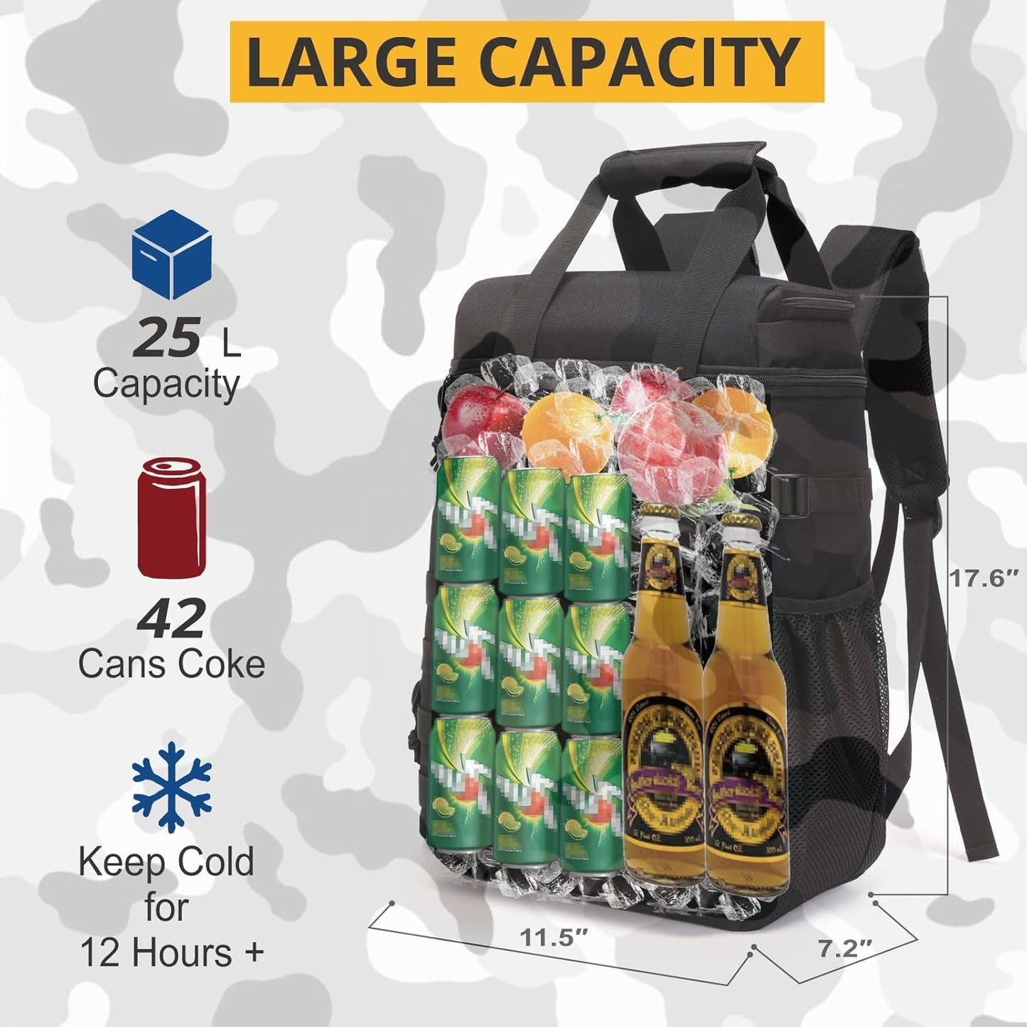 Tactical Backpack Cooler,Lunch Backpack for Men Adults Work with Handle，Soft Cooler Backpack Insulated Waterproof Leak Proof