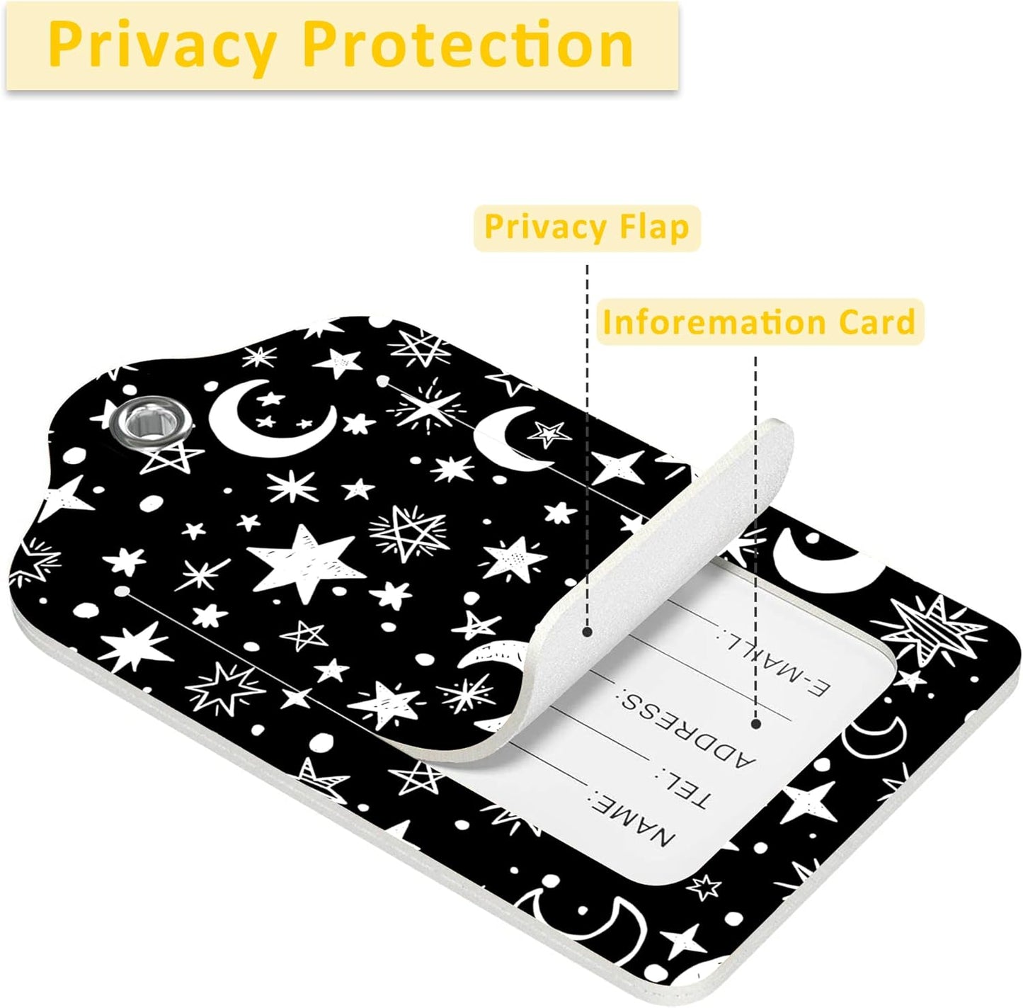 Luggage Tags for Suitcase,2 Pack Stars and Moons Luggage Tag with Privacy Flap,Name ID Label and Metal Loop for Women Men Girls Baggage Bag Backpack Instrument