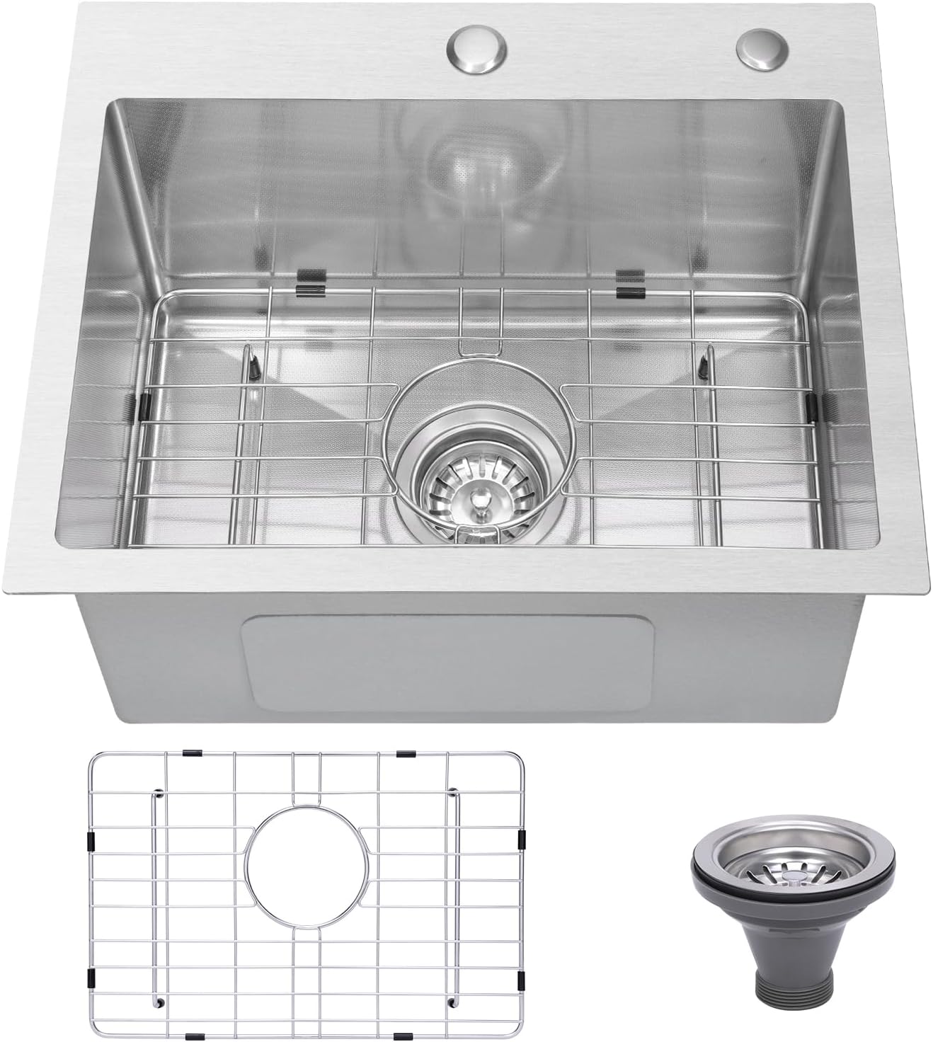 Drop In Kitchen Sink 25x22", 9" Basin Depth, 18 Gauge Stainless Steel Sink, 3D Embossed Surface Finish Top Mount with Accessories