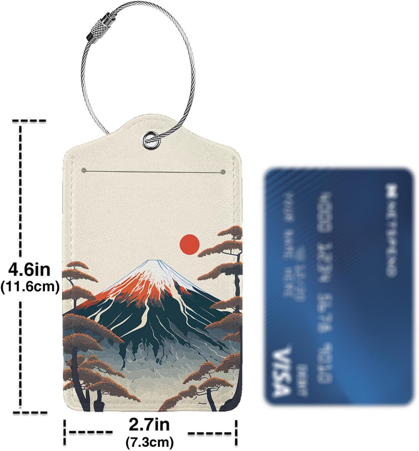 Mount Fuji 2-Pcs Premium Leather Tags with Privacy Covers,Luggage Tag Stainless Steel Loops Ideal for Suitcases, Travel Bags, Backpacks