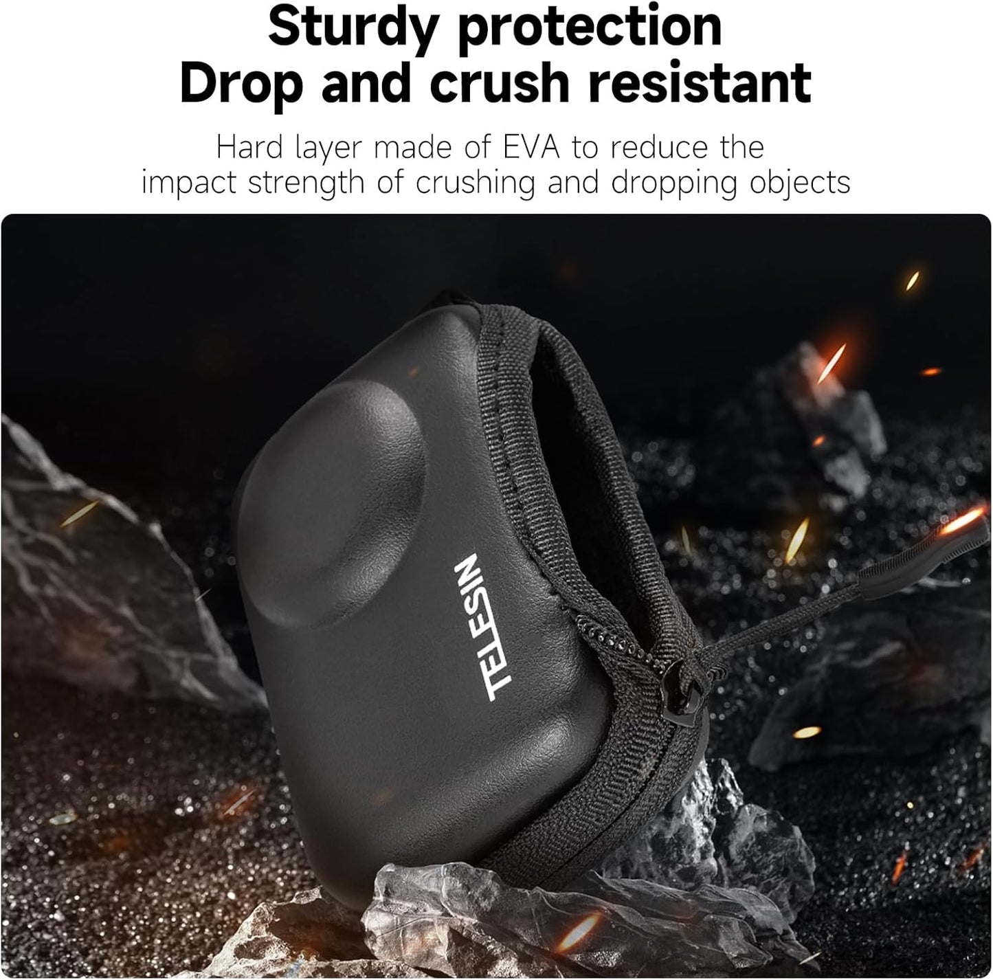 TELESIN Mini Carry Case Lens Protector for DJI Action 5 Pro Action 4 Action 3 Insta 360 Ace Insta360 Ace Pro Accessories, Mini Protective Carrying Bag Half Zipper for Selfie Stick Tripod Accessory