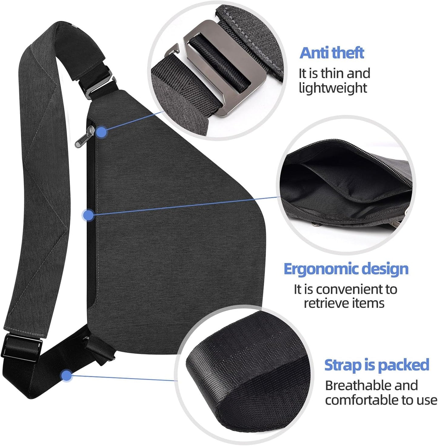Anti Theft Crossbody Bag,Anti Theft Travel Bag for Women Men,Sling Crossbody Bag for Travel, Sport, Work