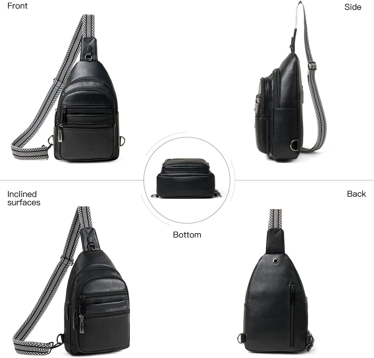 Sling Bag for Women Cross Body Bags Fanny Packs Shoulder Bag Sling Backpack Vegan Leather Trendy Travel Purses Black