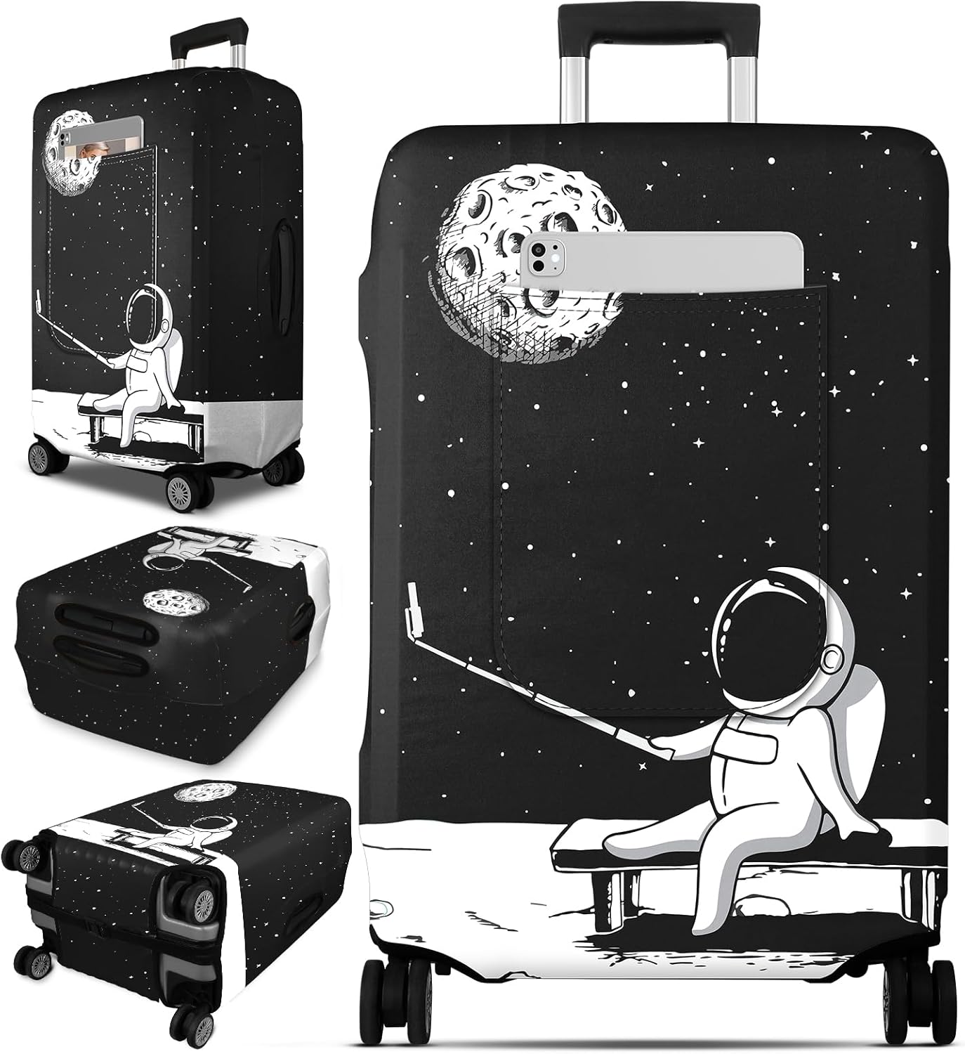 Slohif Luggage Cover for Suitcase Tsa Approved Protector - Luggage Sleeve Large Suit Case Cover Travel Stretch Baggage Case Protective Washable Fit 31-32 Inch Astronaut XL