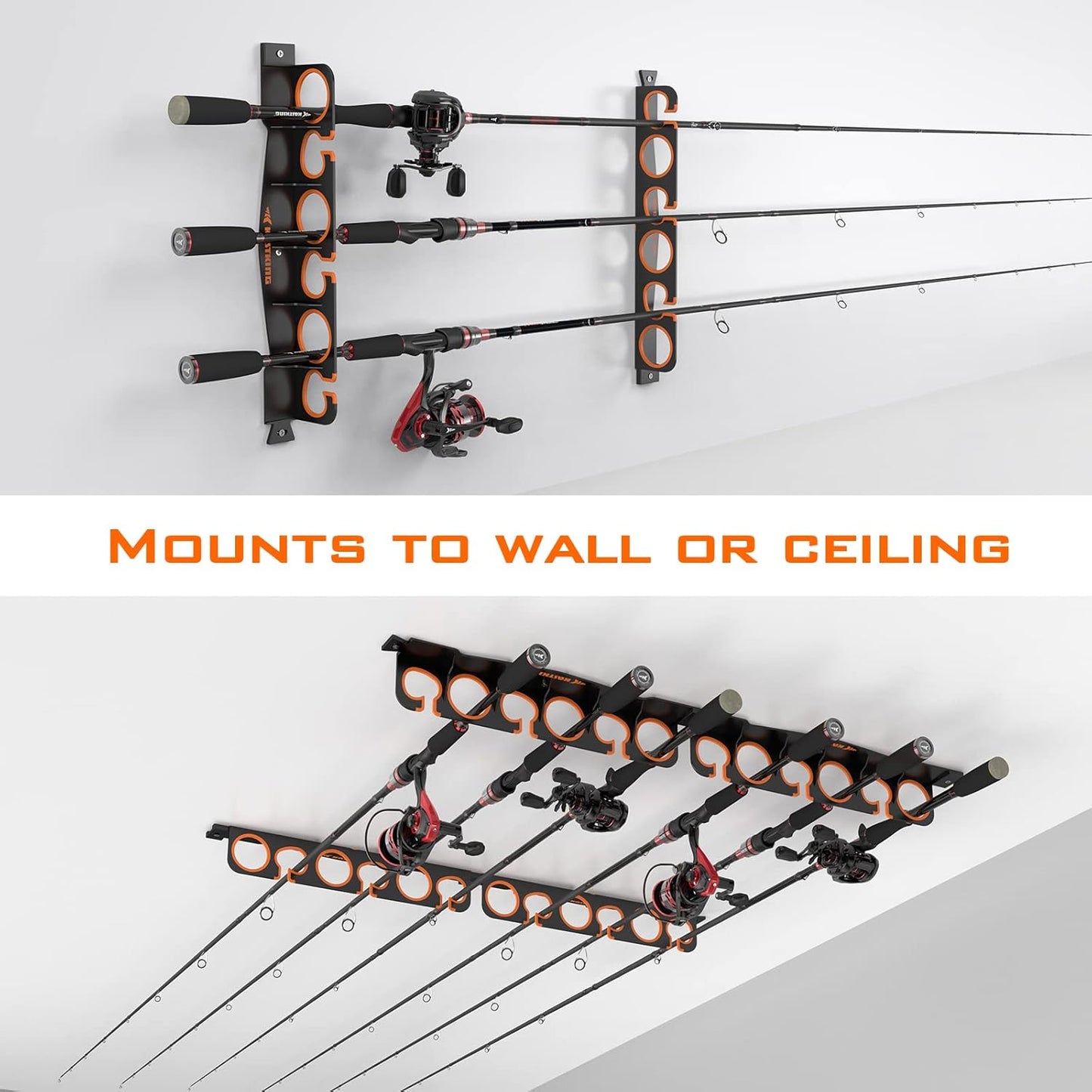 KastKing SafeGuard Fishing Rod Holder for Garage, Wall or Ceiling Mounted Fishing Rod Rack Storage Organizer, Fishing Pole Holder Holds 12 Rods or Combos in Less Than 36 Inches