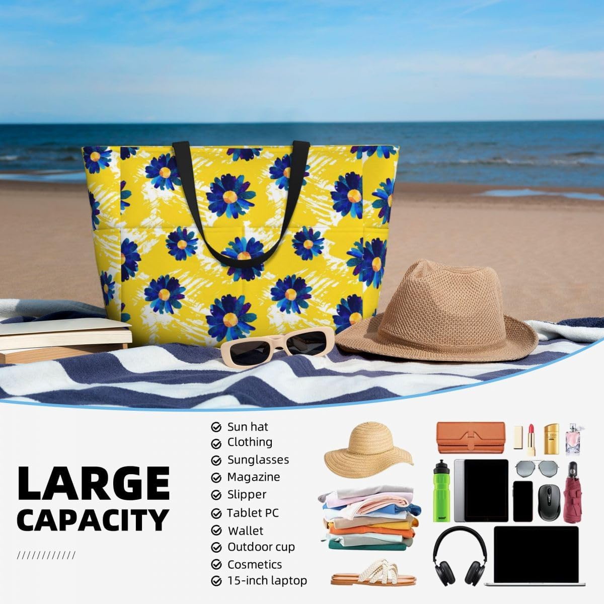 Waterproof Beach Tote Pool Bags for Women Ladies Extra Large Gym Tote Bag for Weekender Travel with Small Pouch