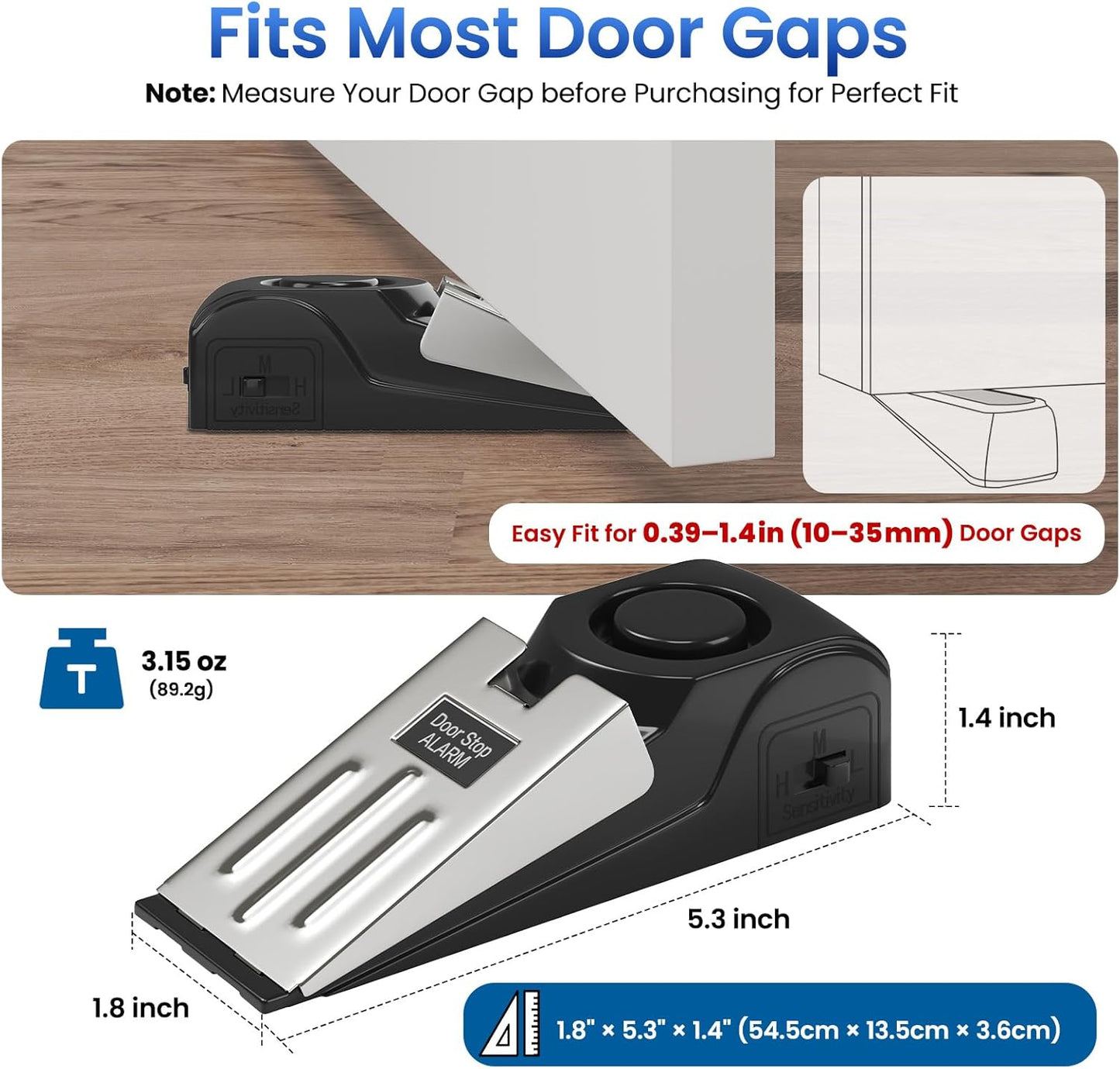 HOSOM 2 Pack Door Stop Alarm for Home & Travel Safety, 120dB Loud Siren Door Stoppers Security Device, Portable Anti-Slip Door Stop Wedge for Apartment, Hotel, Great for Travelers