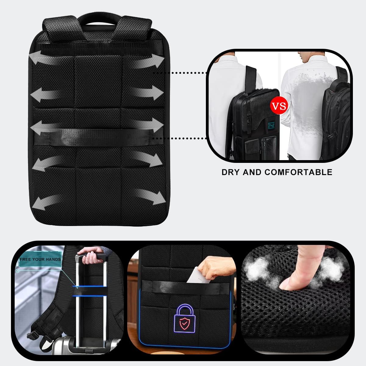 ZINZ Laptop Backpack 15 15.6 16 Inch, Expandable Computer Rucksack with Multi-Pockets Anti-Theft Travel Daypack for Men and Women,Black