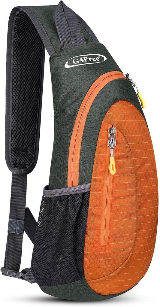 G4Free Sling Bag for Men Women, Small Crossbody Backpack Lightweight Chest Shoulder Bags for Travel, Outdoor and Sports (Grey-orange)