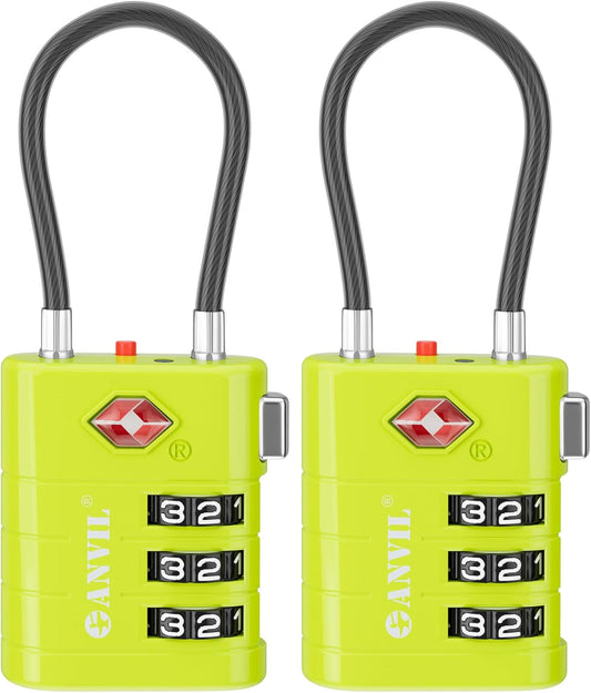 ANVIL TSA Approved Luggage Locks – High Security TSA008 Combination Travel Locks with Inspection Indicator for Suitcases and Backpacks. (2, Grass Green)