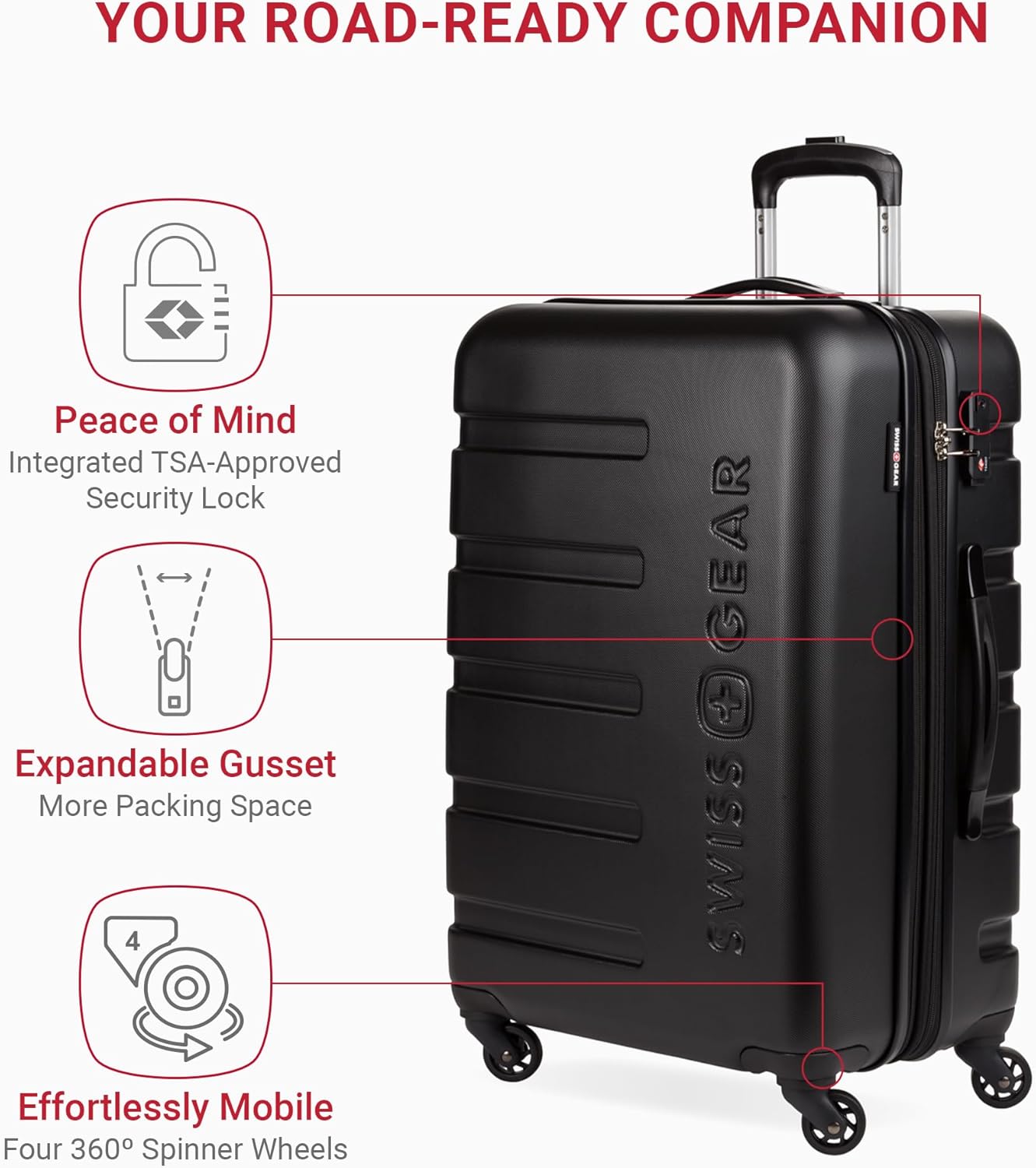 SwissGear 7366 Hardside Expandable Luggage with Spinner Wheels, Black, Checked-Medium 23-Inch