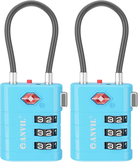 ANVIL TSA Approved Luggage Locks – High Security TSA008 Combination Travel Locks with Inspection Indicator for Suitcases and Backpacks. (2, Bule)