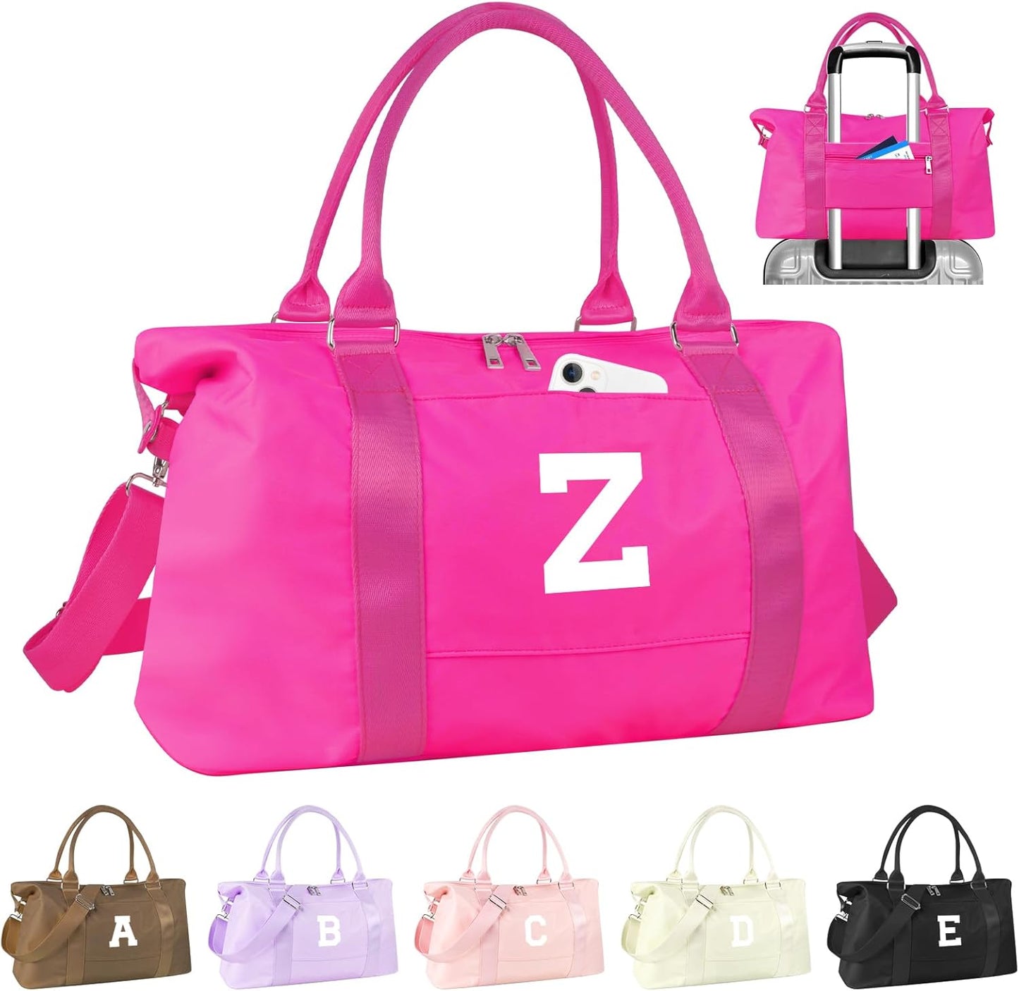 Overnight Bag for Kids Teen Girls Weekender Dance Bag Birthday Graduation Gifts,Initial Travel Duffel Bag Sports Gym Bag Personalized Weekender Bag Carry On Bags Preppy Gifts for Women(Hot Pink, Z)