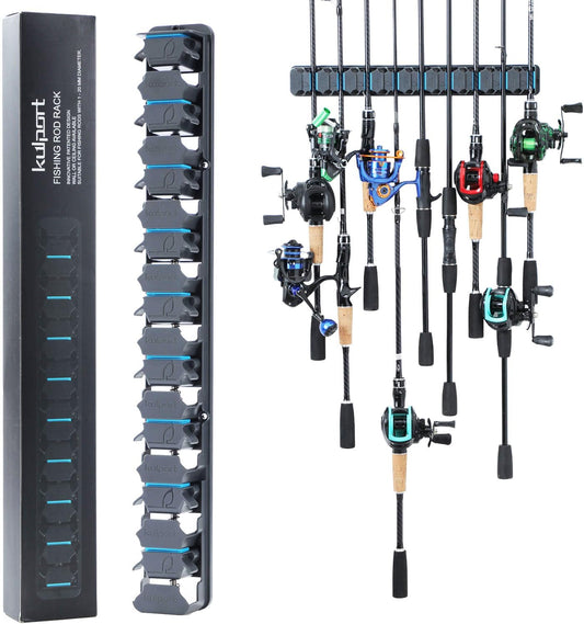 Fishing Rod Holder, Wall-Mounted Fishing Rod Rack, Vertical Fishing Pole Holder Holds Up to 9 Rods or Combos, Fishing Rod Rack for Garage Organization System & Fits Most Rods