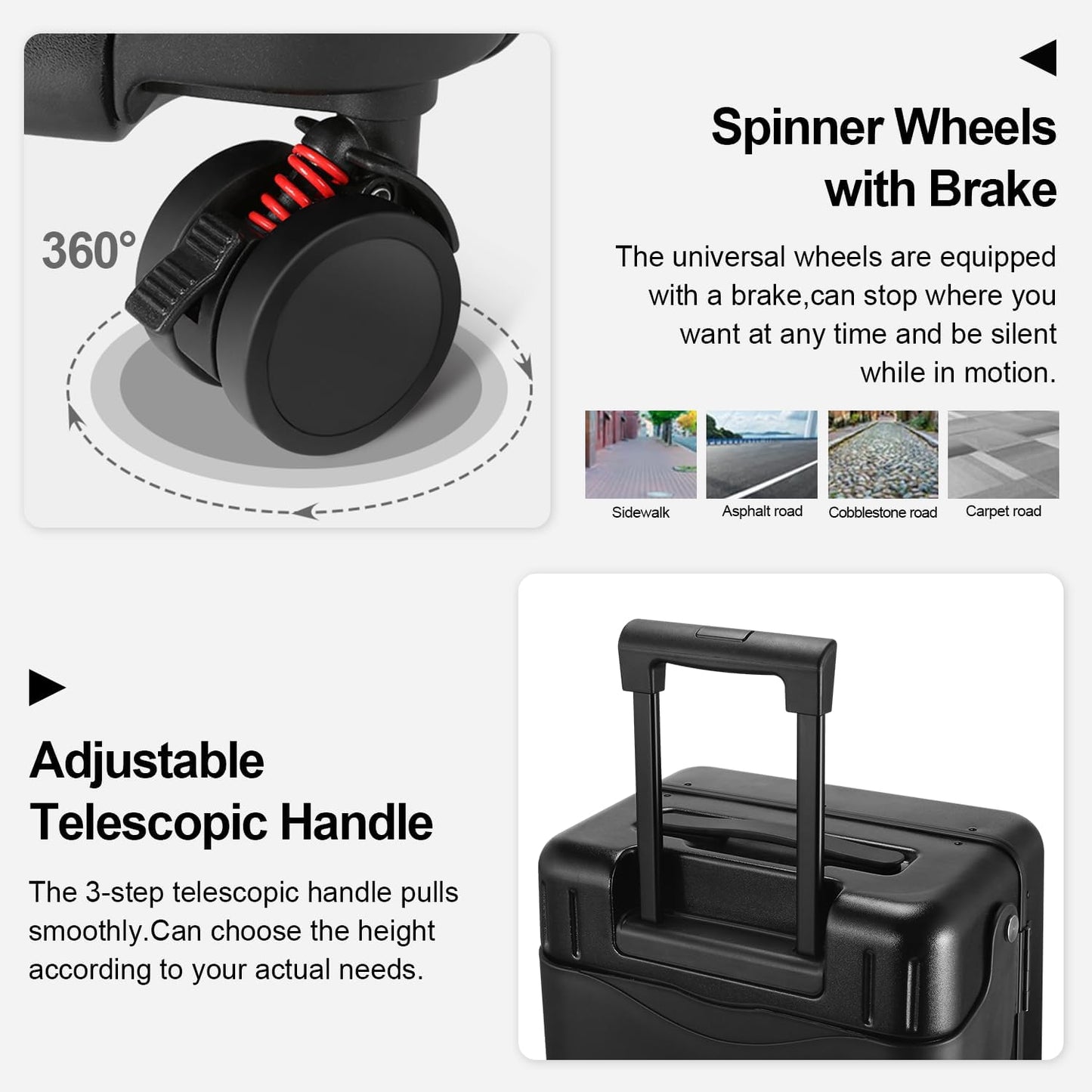 Ride On Luggage with Foldable Seat for Kids&Adults with Seat Belt,Hardshell Ride On Suitcase with Front Pocket,Lockable 4-Spinner Wheels,USB Port,TSA Lock,20 inch,Black