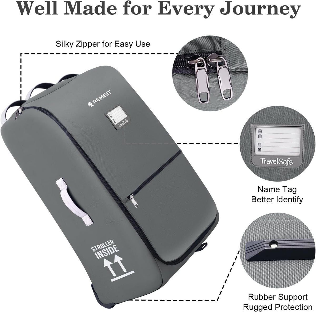 Stroller Bag for Airplane, Stroller Travel Bag Compatible with UPPAbaby Vista, Vista V2, Cruz V2, Rolling Wheel Bag with Storage Pocket, Multiple Handles, Luggage Tag for Flight Travel, Grey