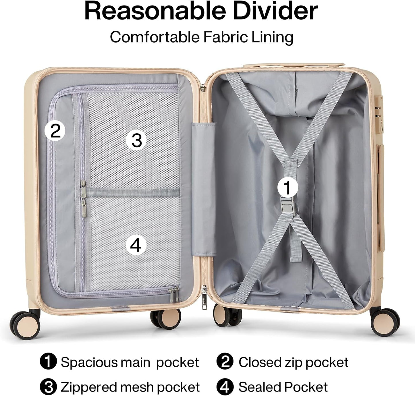 Hanke 24 Inch Checked Luggage with Spinner Wheels Hard Shell Suitcases Lightweight Travel TSA Luggage for Women Men Medium Suitcase(Cuba Sand)